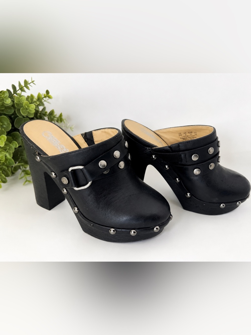Carlos by Carlos Santana Black Leather Studded Mule Clogs